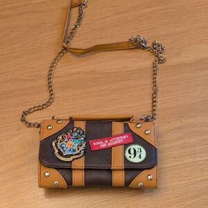 Brown and Tan Crossbody Bag with Chain Strap